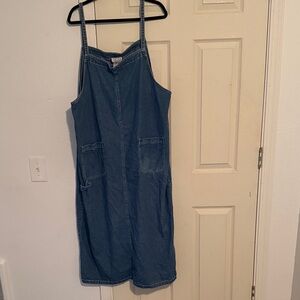 Vintage Denim Overall Jumper Dress in Deep Blue